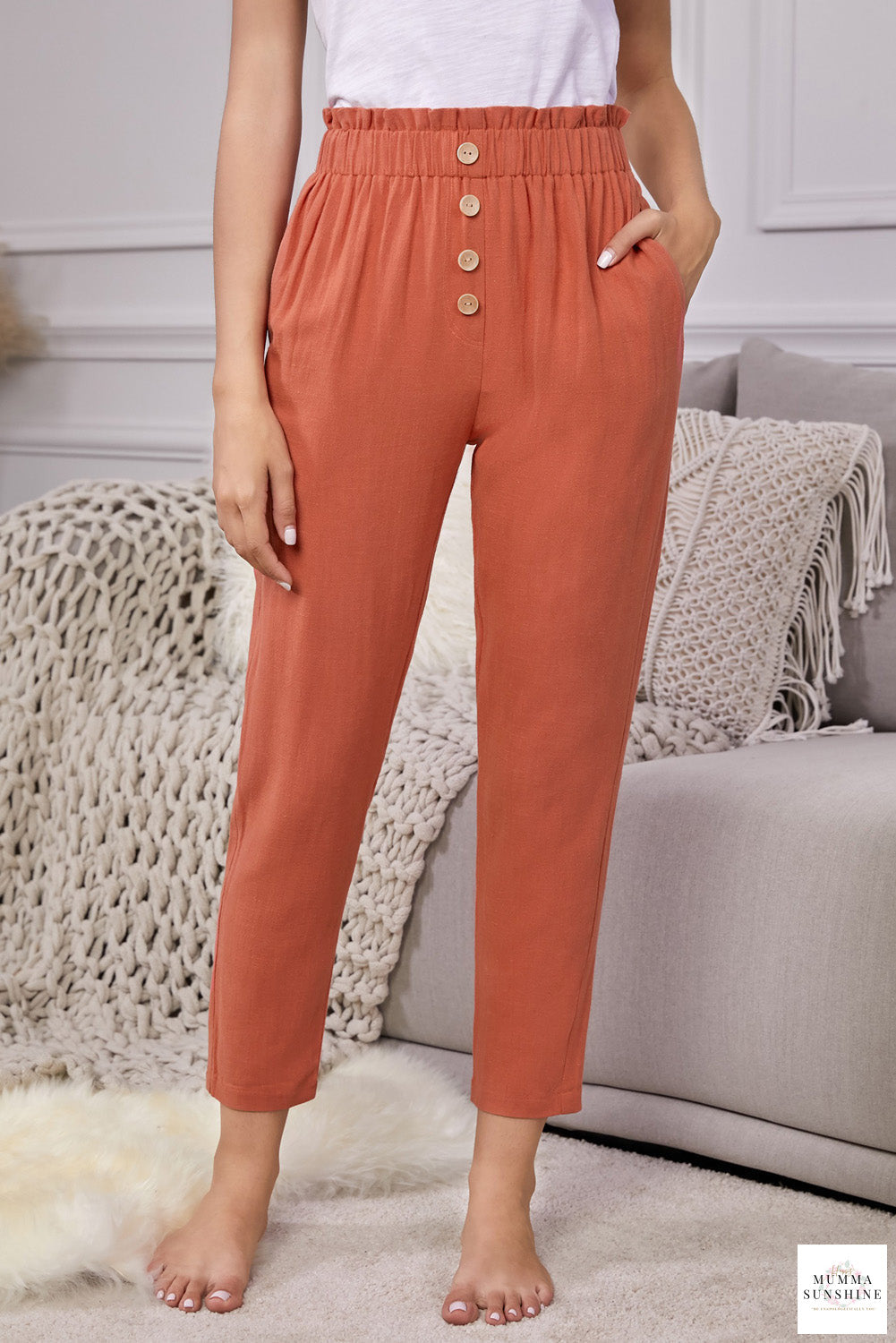 Linen Blend Pocketed Pantaloni