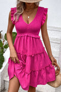 Smocked Frill Trim Deep V Abito