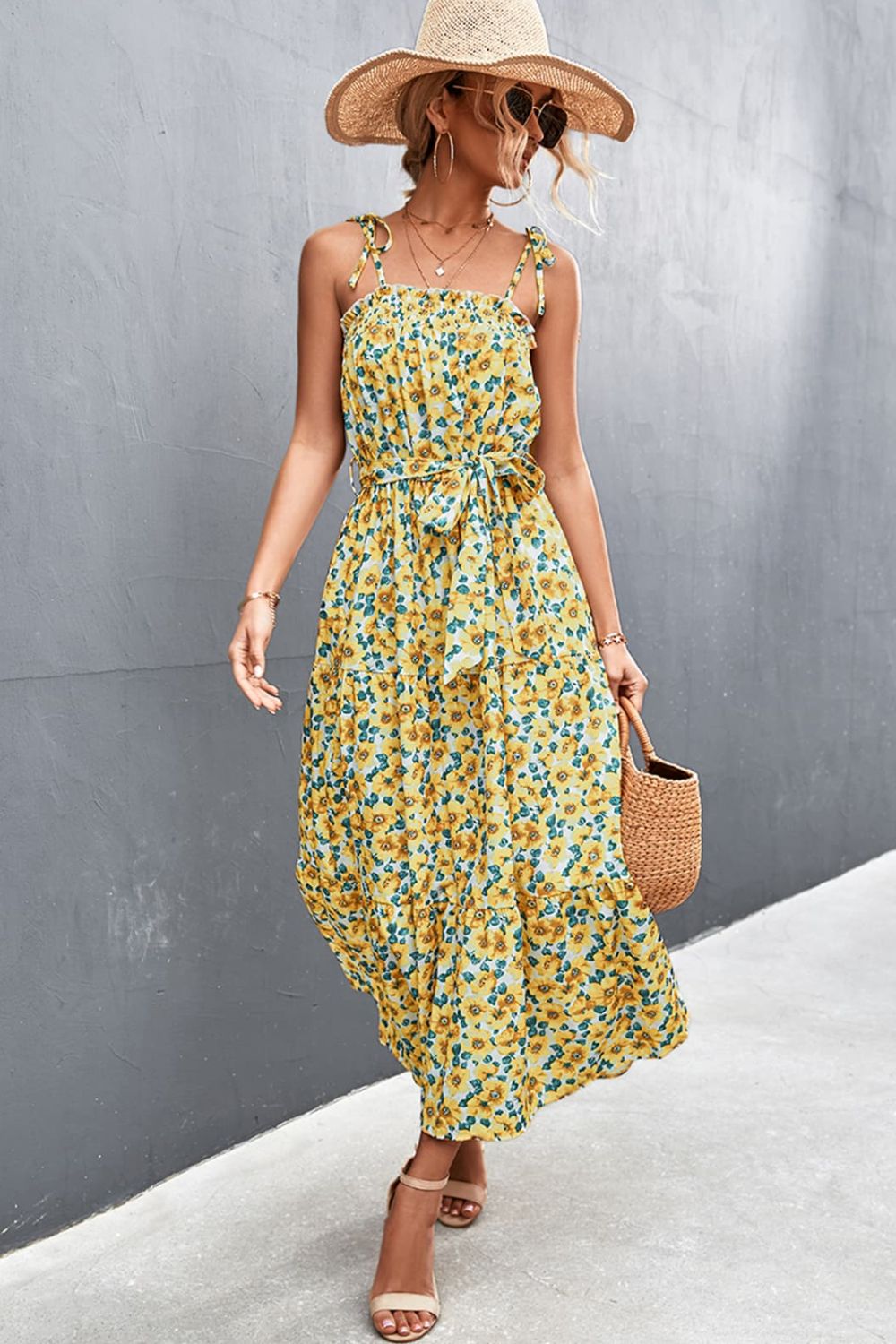Floreale Tie-Shoulder Belted Abito