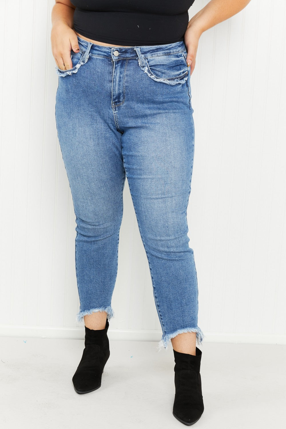 Judy Blu Charlie Full Size Fringe Pocket Slim Jeans