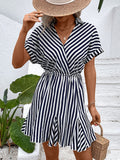 Striped Johnny Collar Mini Abito