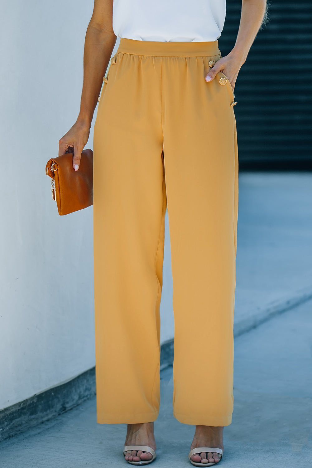 High Waist Wide Leg Pantaloni with Pockets