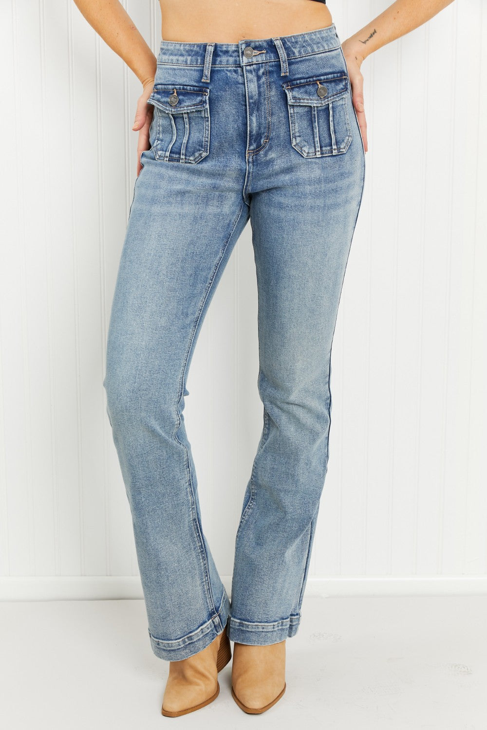Kancan No茅mie Patch Pocket Detail Bootcut Jeans